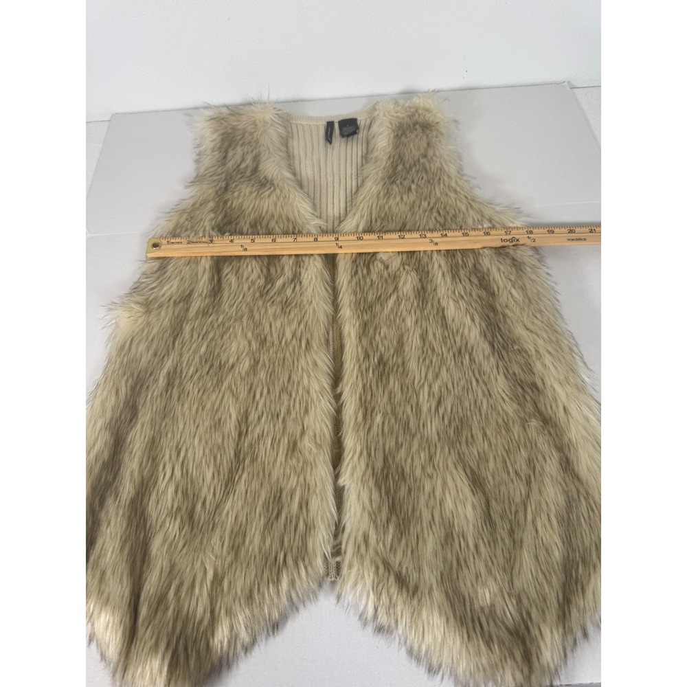 New Directions Women's Beige Knit‎ Faux Fur Trim Open Front Vest Large - Picture 6 of 9